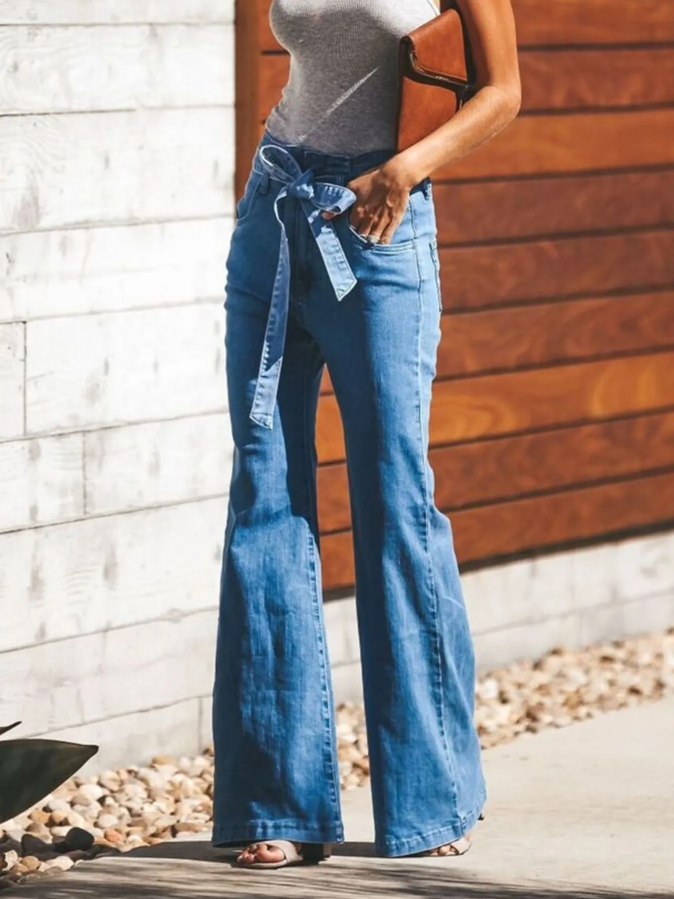 High-Waisted Tie-Front Flare Jeans - Image 3