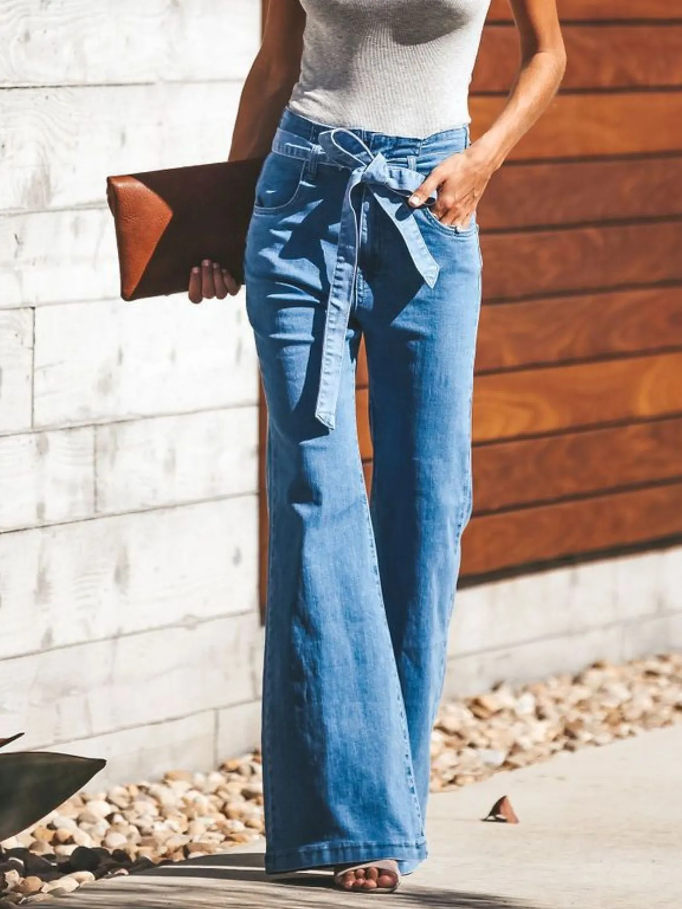High-Waisted Tie-Front Flare Jeans - Image 4