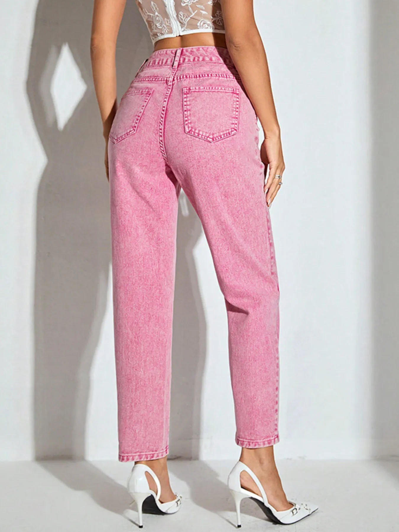 High-Waisted Wash Straight Leg Jeans - Image 2