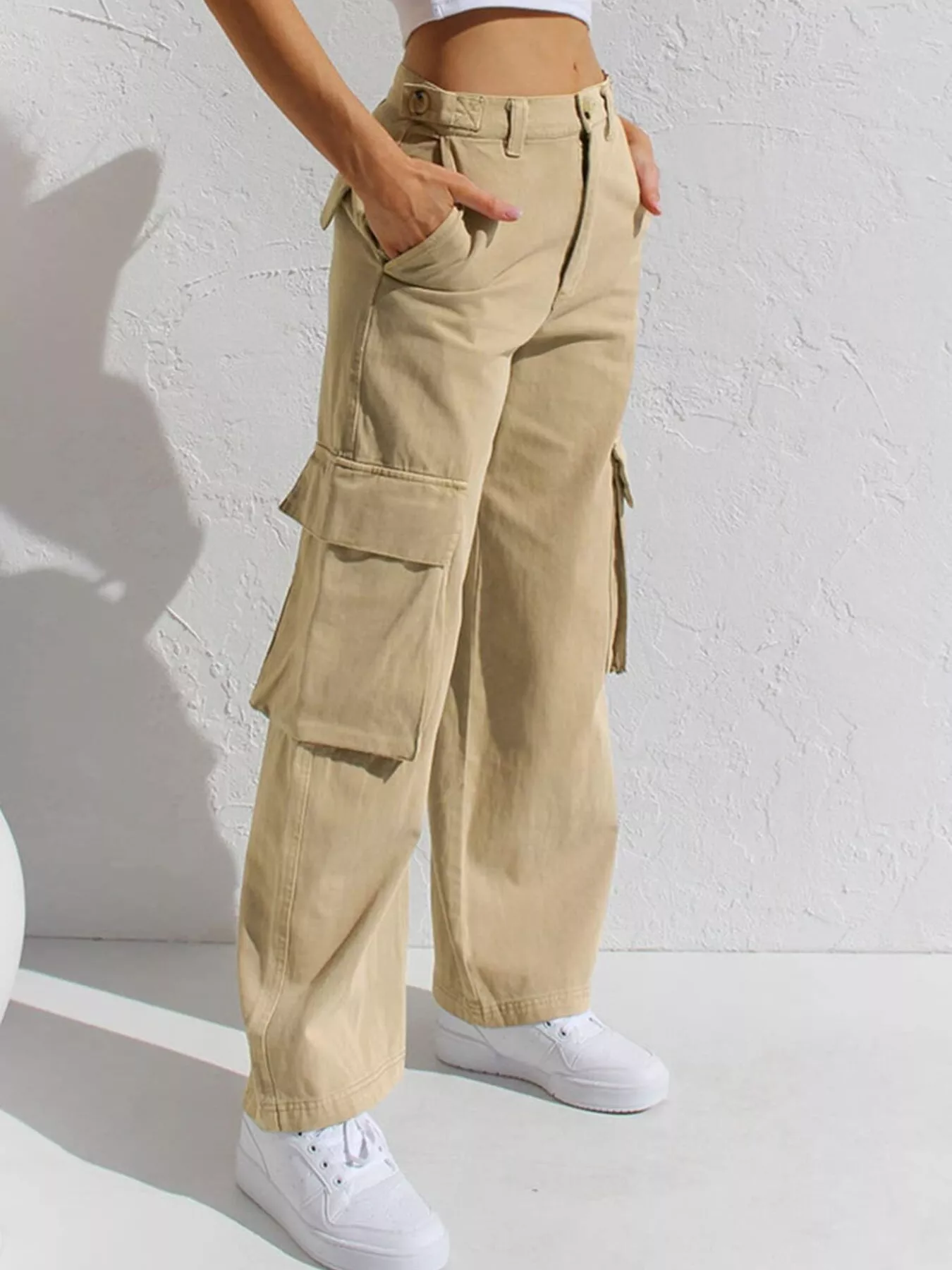 High-Waisted Wide Leg Cargo Jeans - Image 16