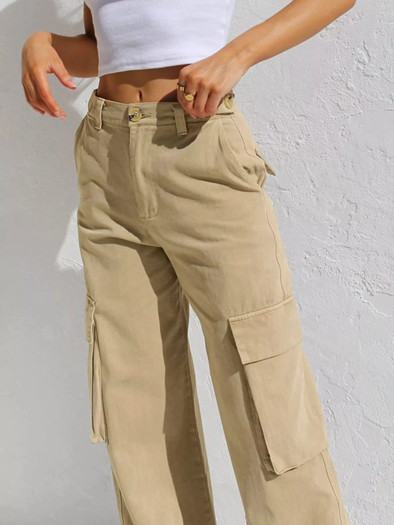 High-Waisted Wide Leg Cargo Jeans - Image 17