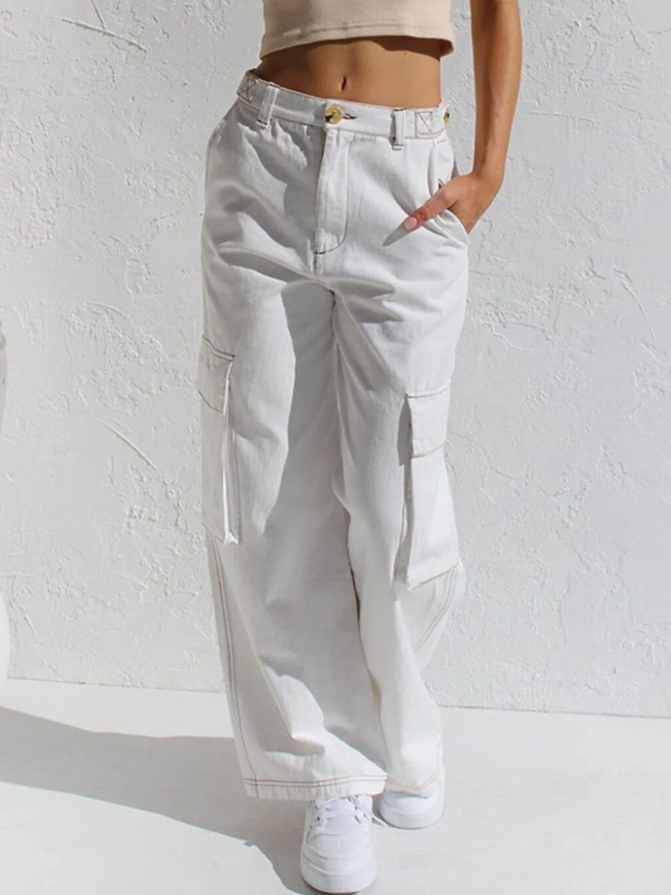 High-Waisted Wide Leg Cargo Jeans - Image 7