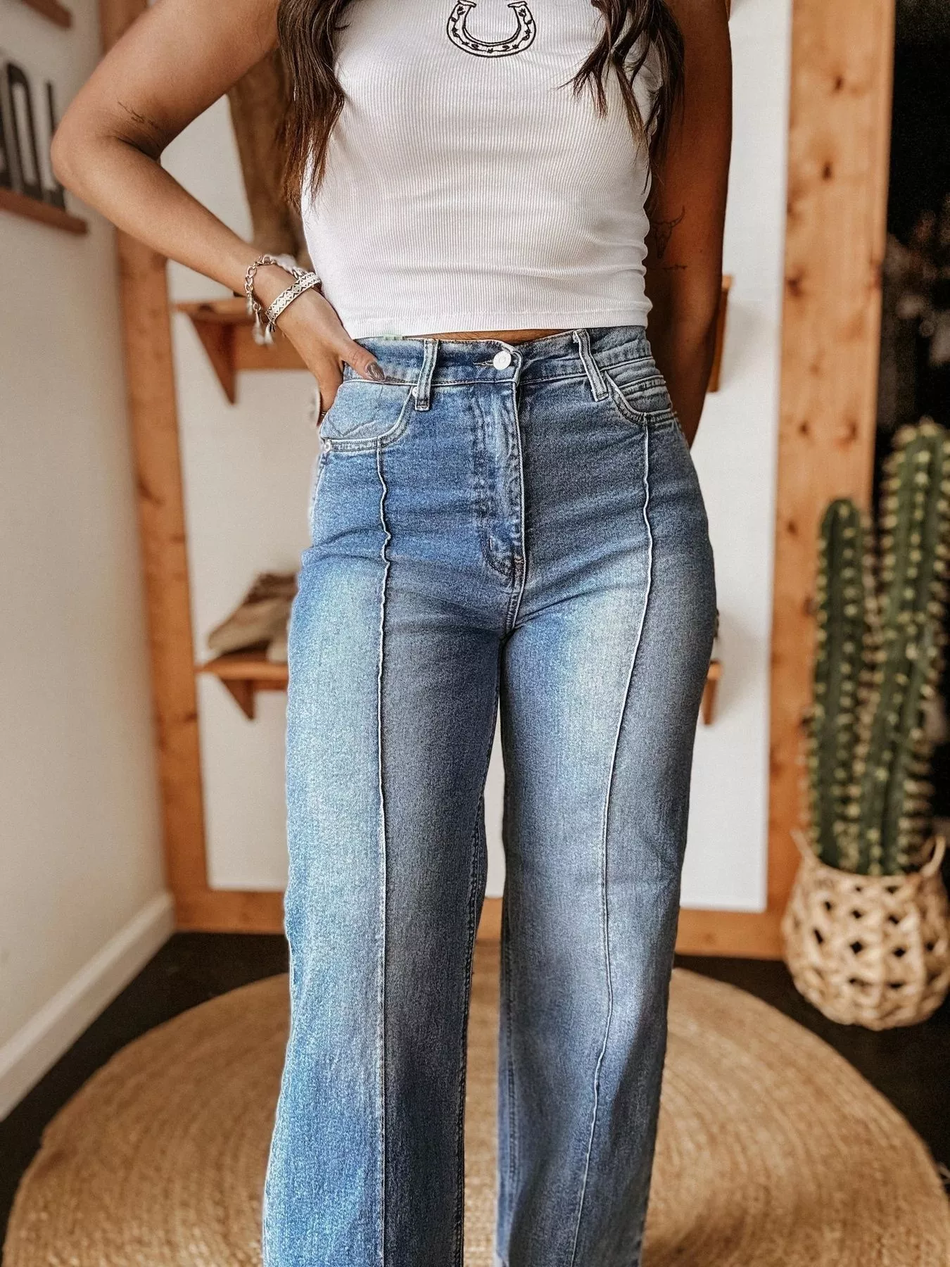 High-Waisted Wide Leg Cuffed Jeans - Image 3