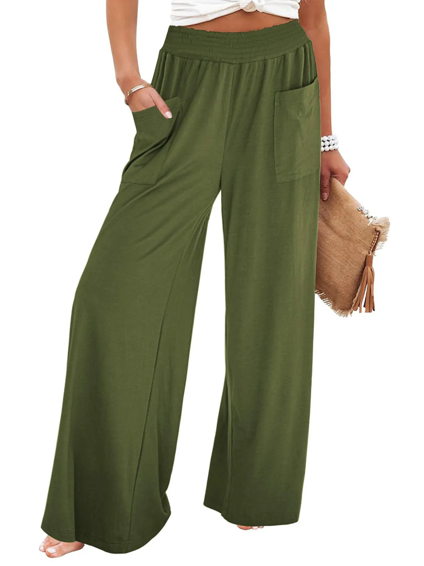 High-Waisted Wide Leg Pants with Pockets - Image 12