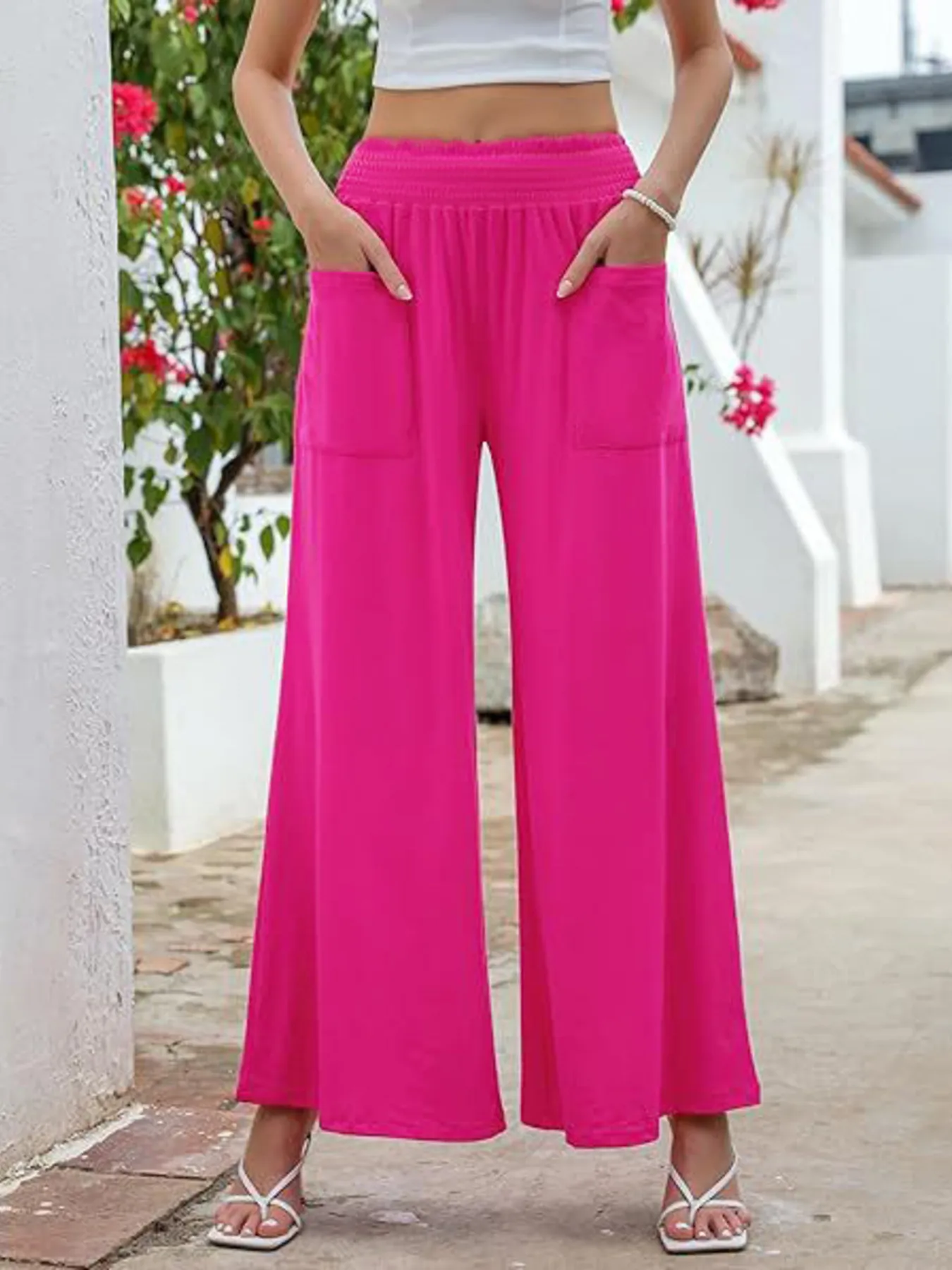 High-Waisted Wide Leg Pants with Pockets - Image 4