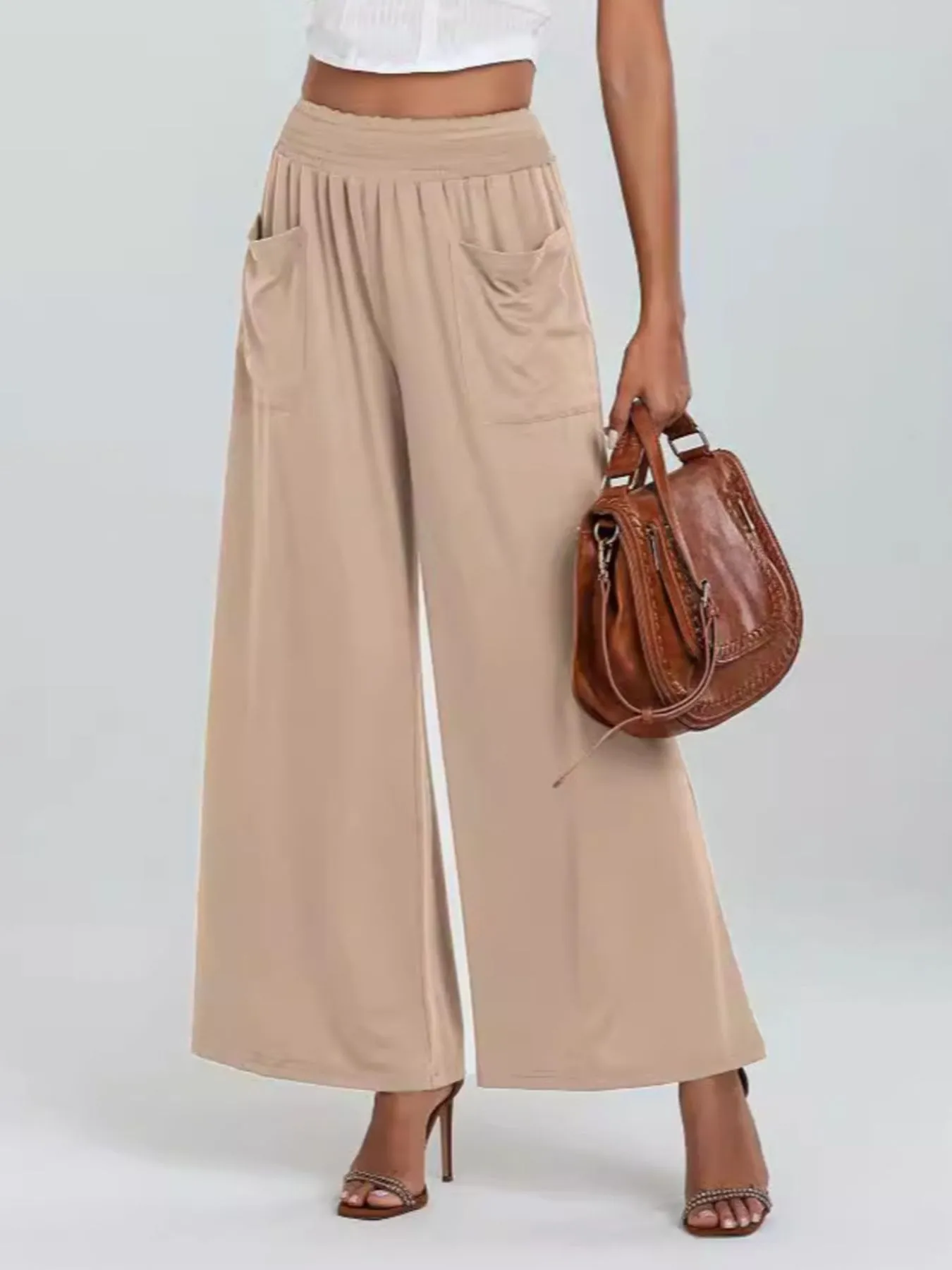 High-Waisted Wide Leg Pants with Pockets - Image 7