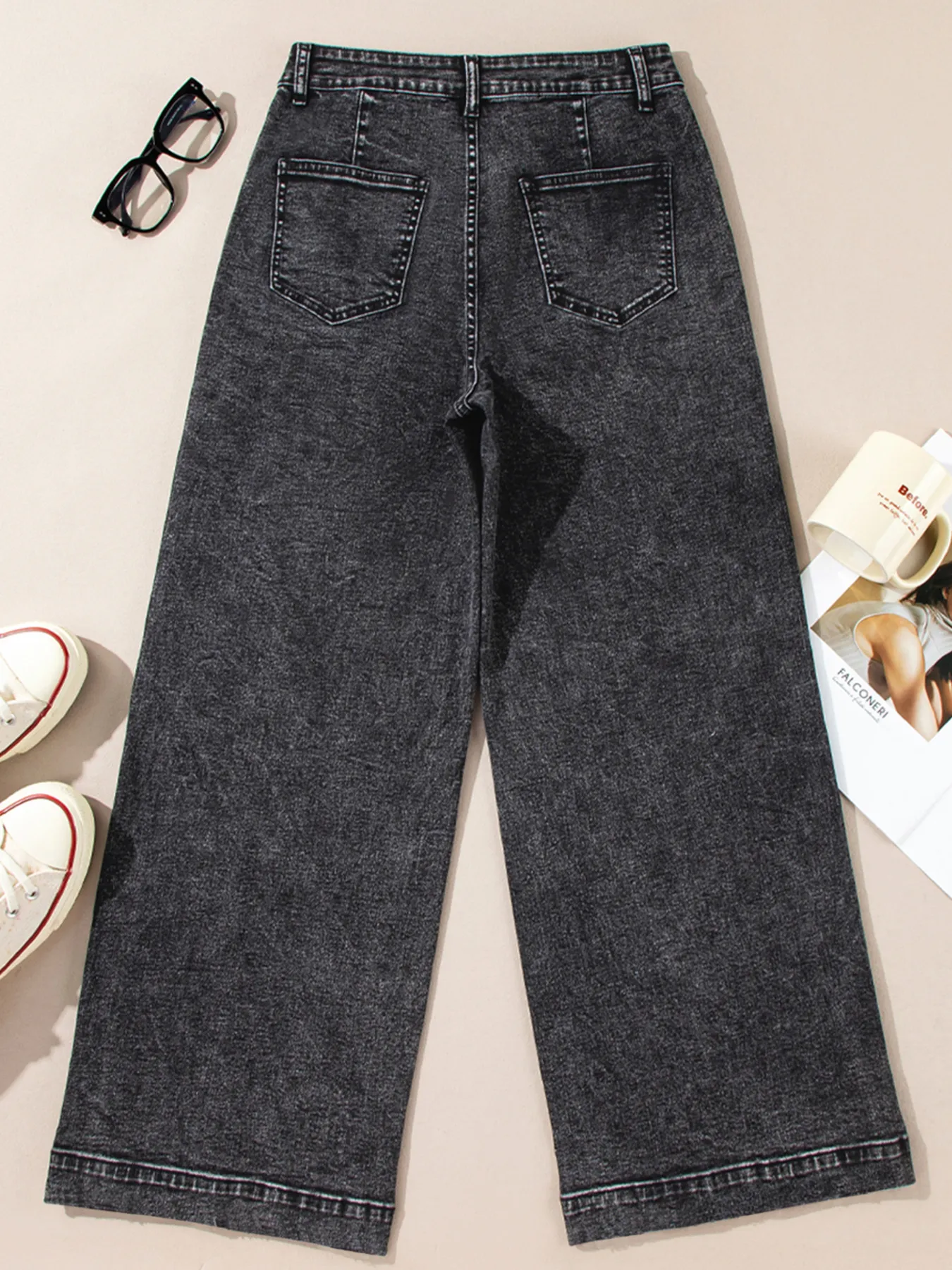 High-Waisted Wide Leg Washed Jeans - Image 5