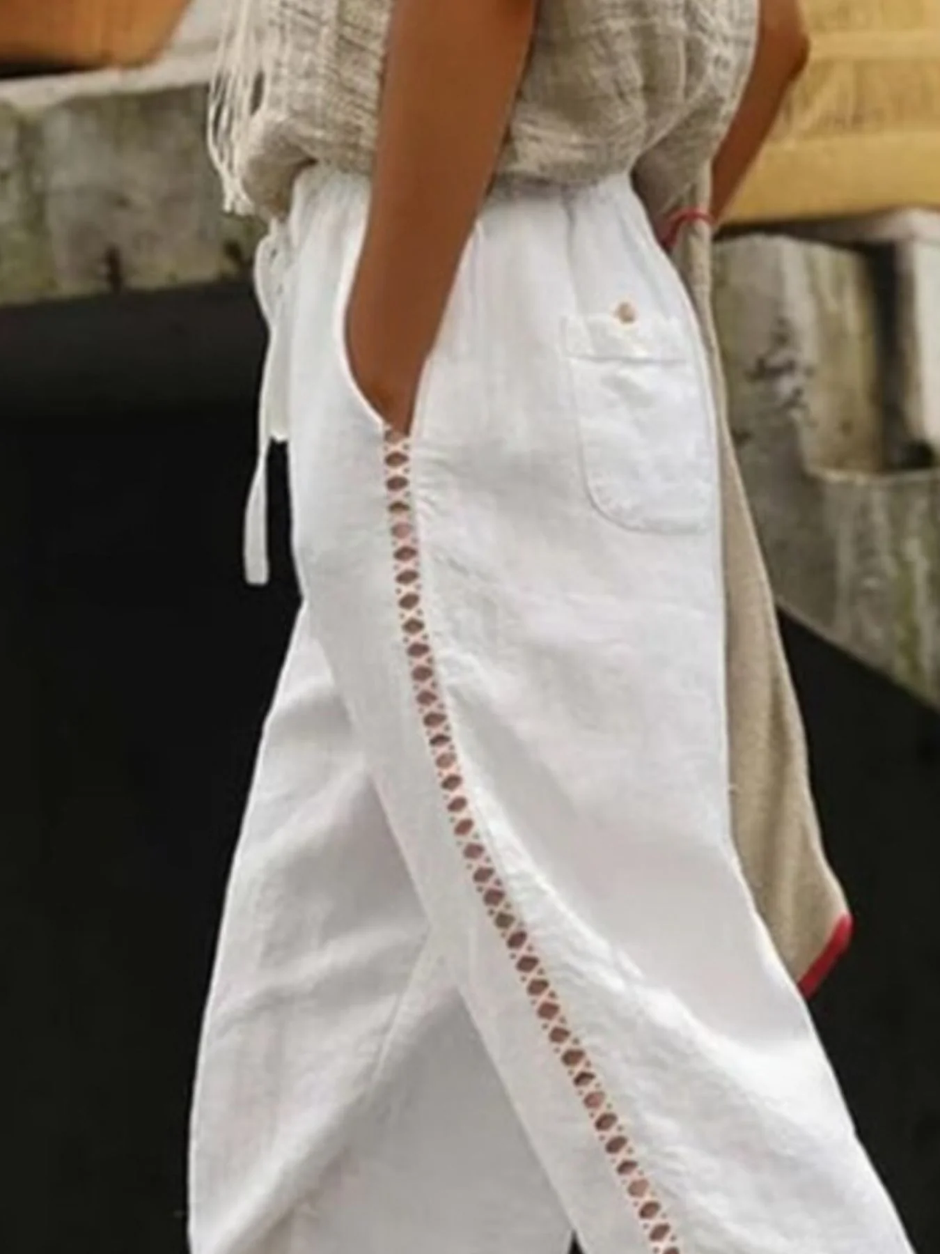 Hollow Out Trim Cropped Pants - Image 2