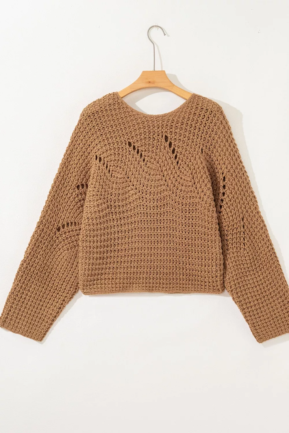 Hollowed Detail Wide Sleeve Loose Pullover Sweater - Image 7