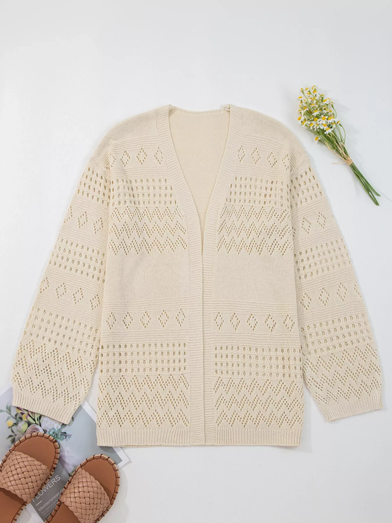 Hollowed Knit Open Front Cardigan - Image 3