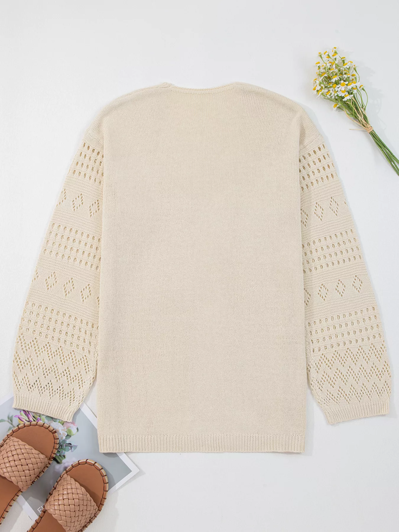 Hollowed Knit Open Front Cardigan - Image 4