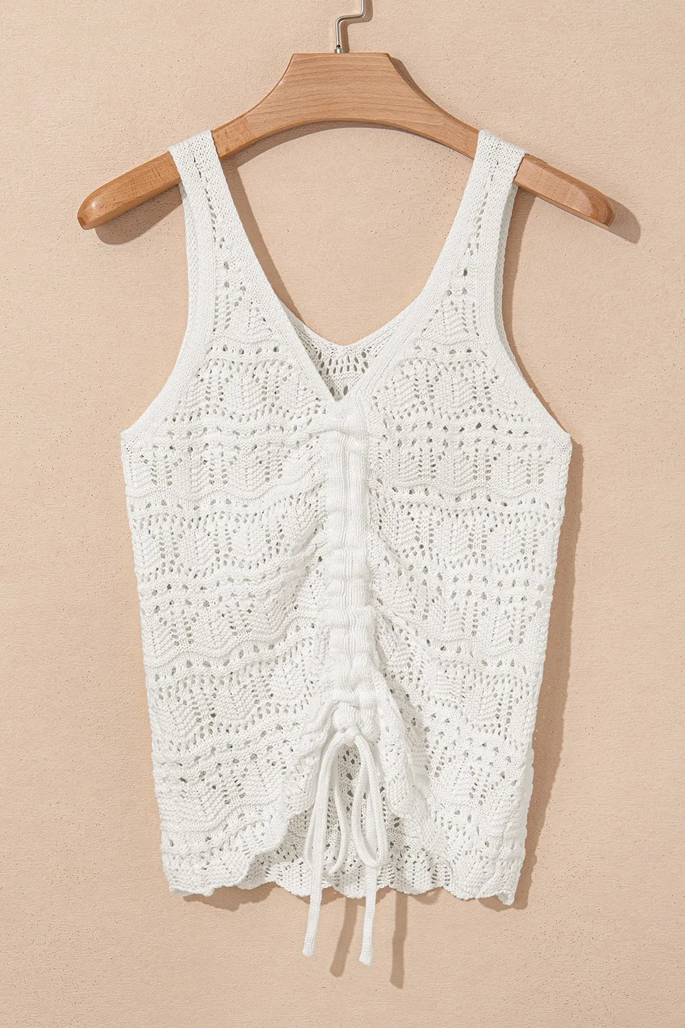 Hollowed Knit V Neck Drawstring Sweater Vest - Image 4