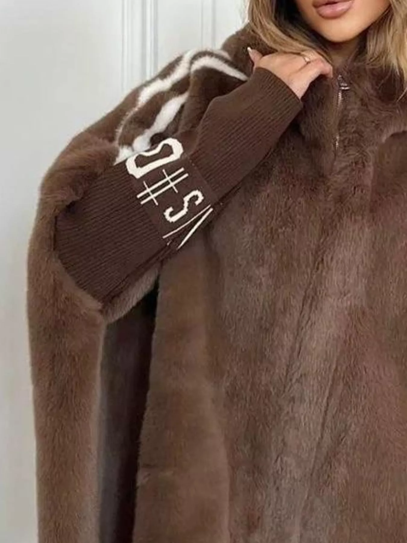 Hooded Faux Fur Striped Trim Outerwear - Image 9