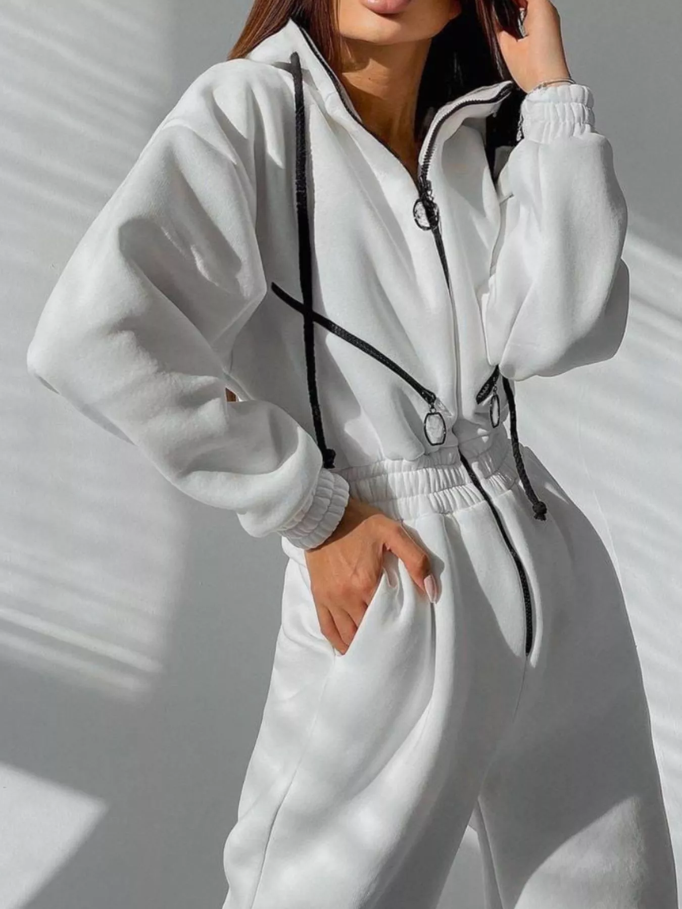 Hooded Zip-Up Long Sleeve Jumpsuit - Image 2