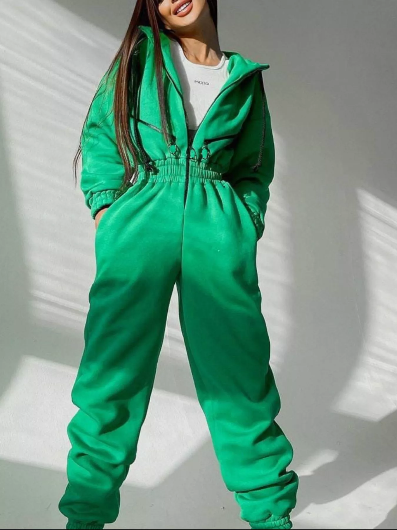 Hooded Zip-Up Long Sleeve Jumpsuit - Image 8