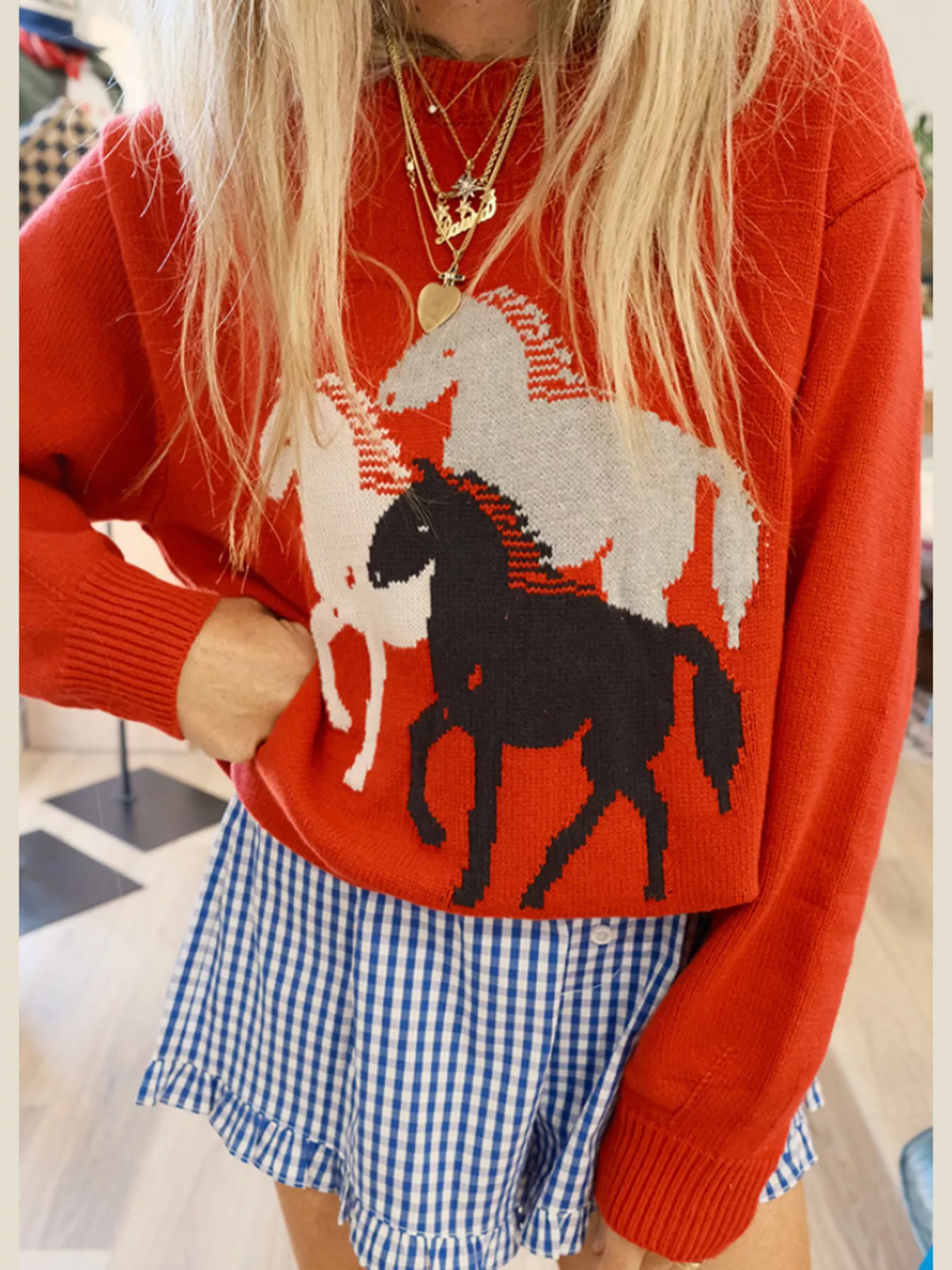 Horse Round Neck Long Sleeve Sweater - Image 3