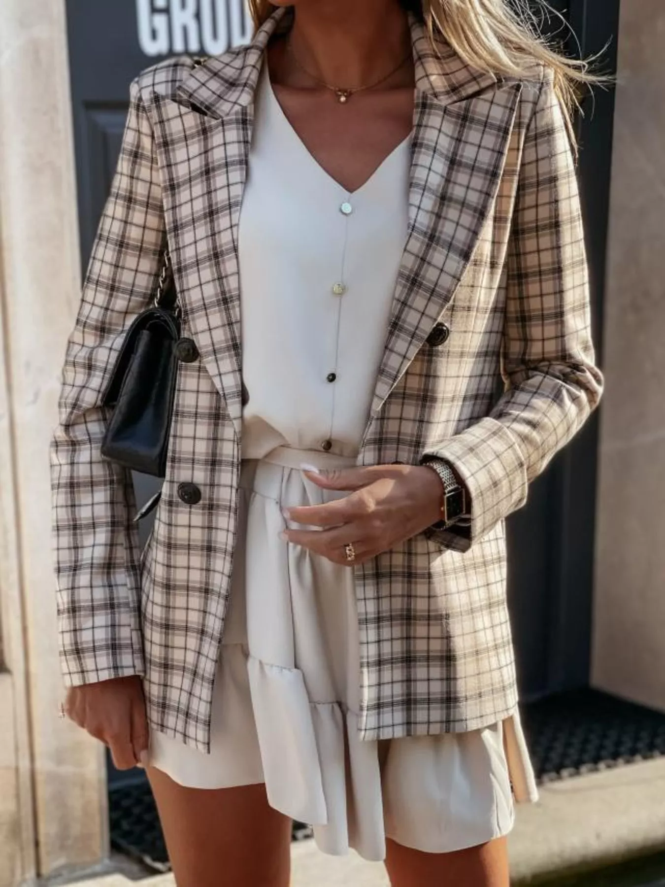 Houndstooth Double-Breasted Blazer - Image 9