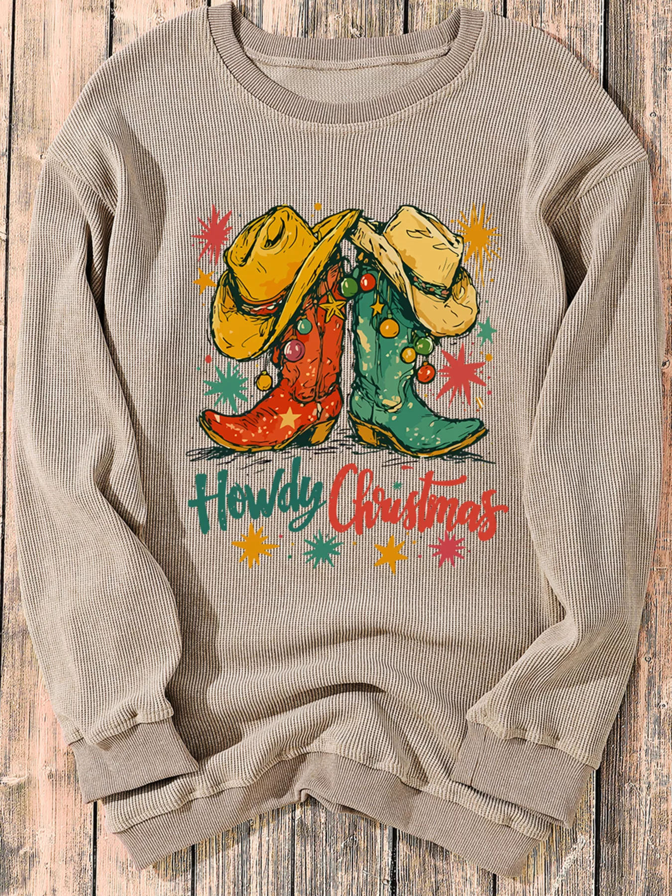 Howdy Christmas Cowboy Boots Graphic Corded Sweatshirt - Image 3