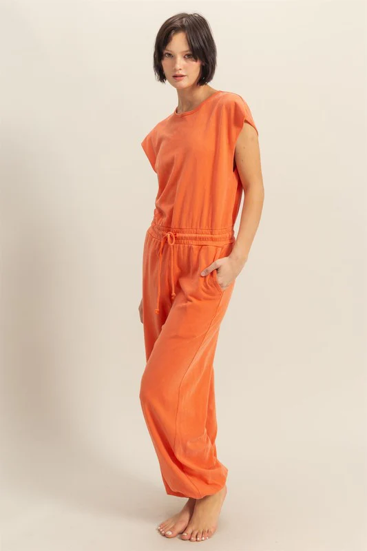 HYFVE Back Keyhole Round Neck Cap Sleeve Drawstring Jumpsuit - Image 2