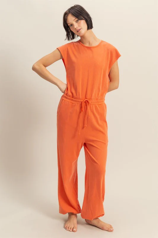 HYFVE Back Keyhole Round Neck Cap Sleeve Drawstring Jumpsuit - Image 4