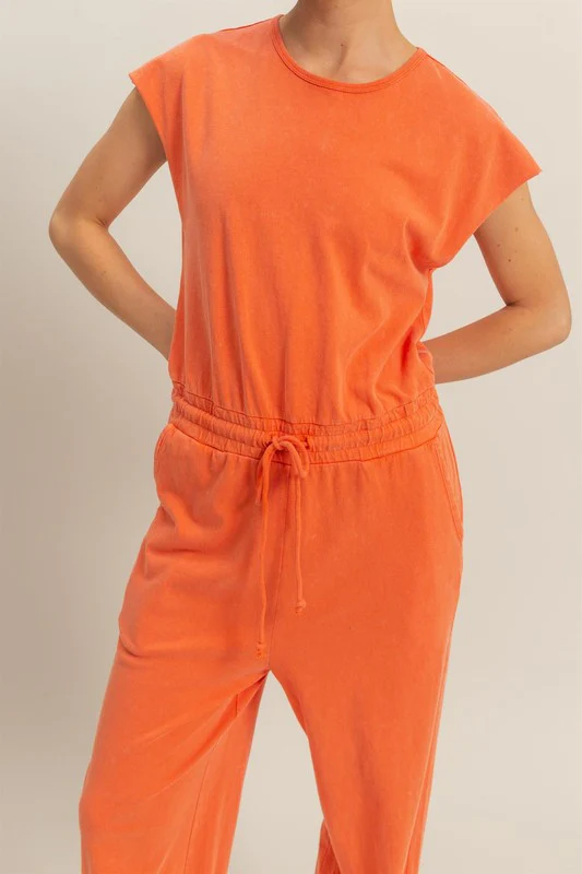 HYFVE Back Keyhole Round Neck Cap Sleeve Drawstring Jumpsuit - Image 5