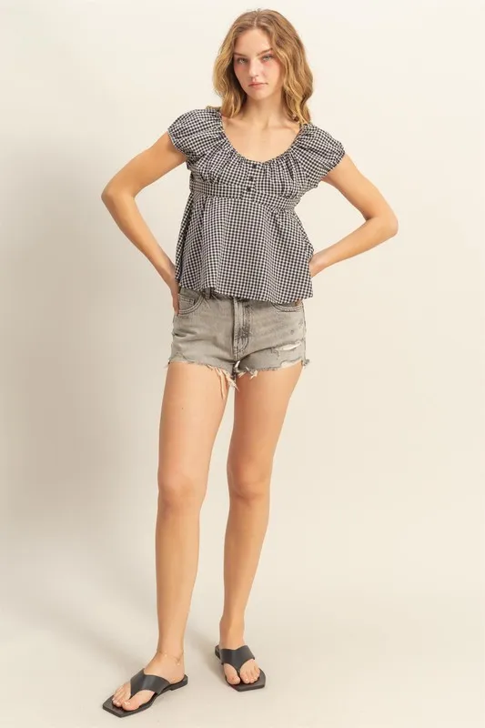 HYFVE Gingham Scoop Neck Cap Sleeve Blouse - Image 4