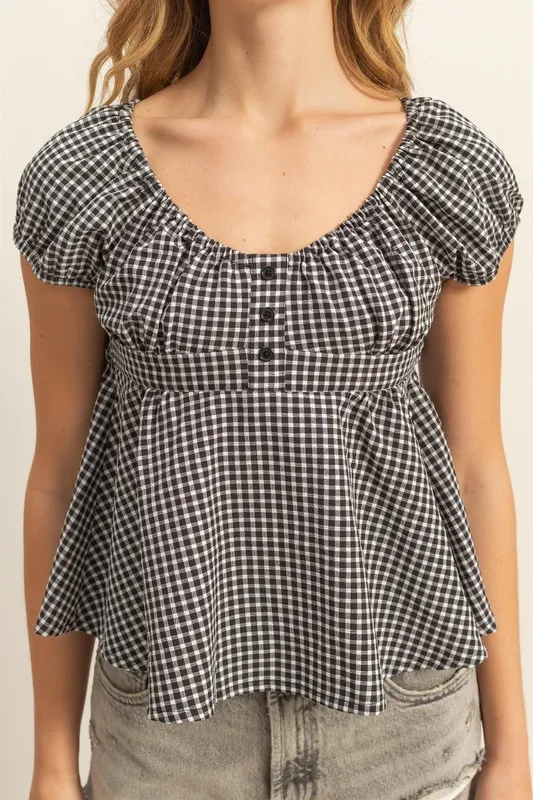 HYFVE Gingham Scoop Neck Cap Sleeve Blouse - Image 5