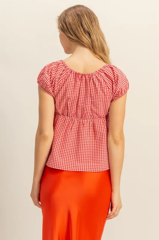 HYFVE Gingham Scoop Neck Cap Sleeve Blouse - Image 3