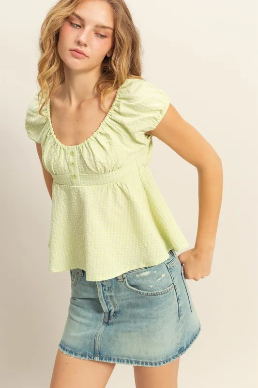 HYFVE Gingham Scoop Neck Cap Sleeve Blouse - Image 2