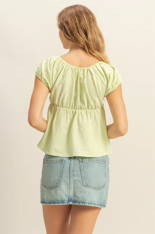 HYFVE Gingham Scoop Neck Cap Sleeve Blouse - Image 3