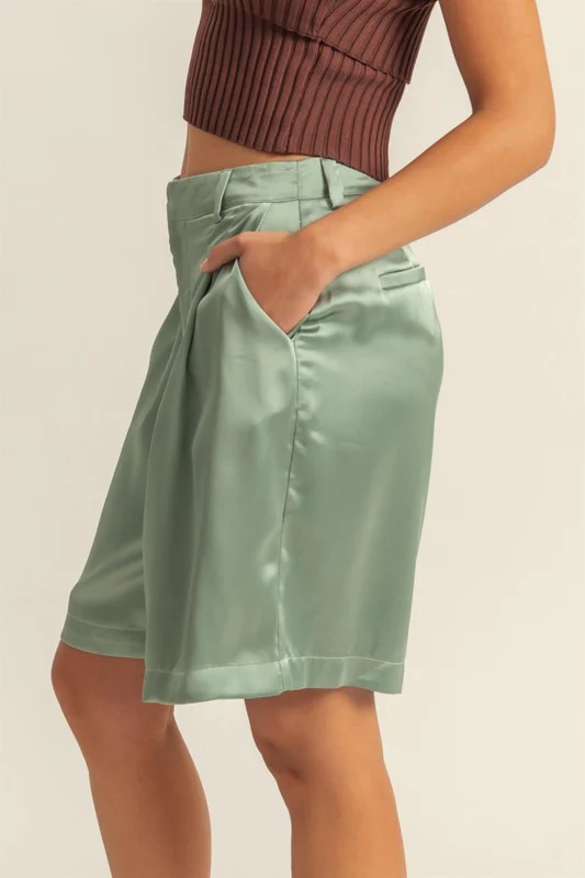 HYFVE High-Waist Pleated Satin Shorts - Image 3