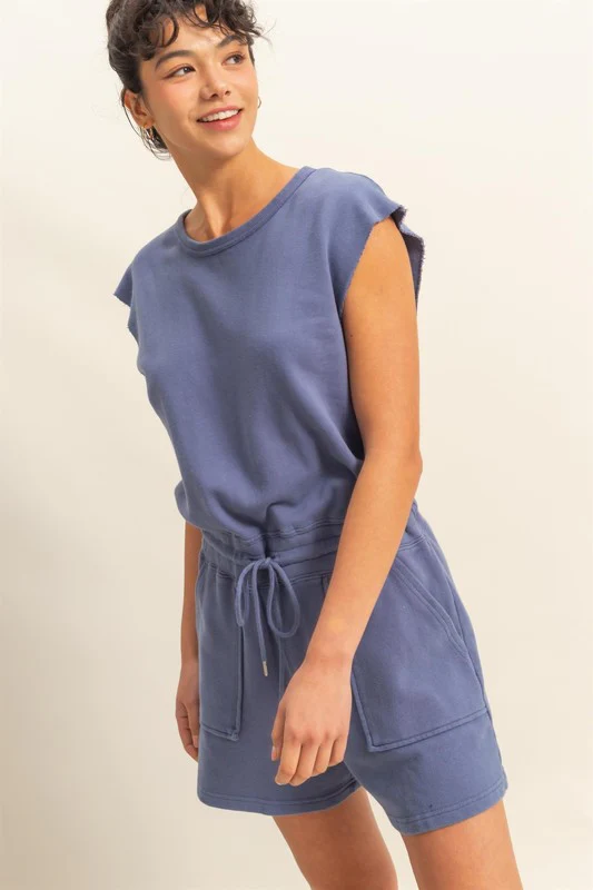 HYFVE Round Neck Cap Sleeve Drawstring Waist Romper - Image 2