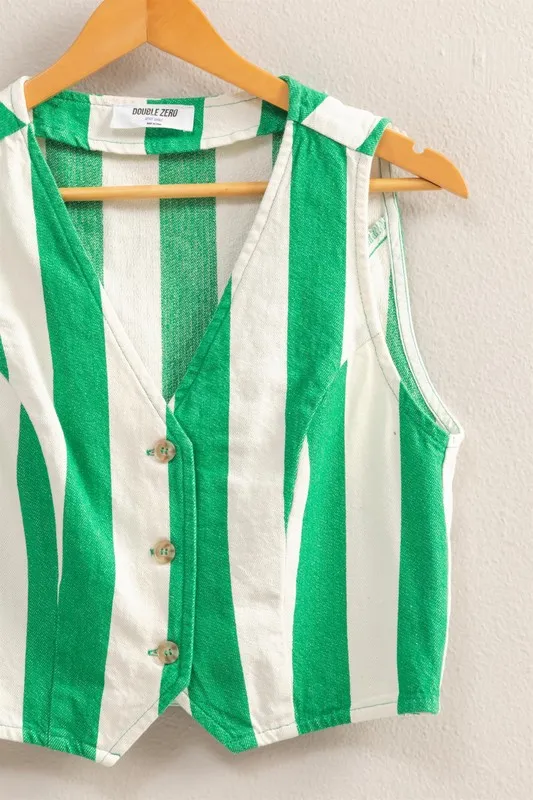 HYFVE Woven Striped V-Neck Button Down Vest - Image 3