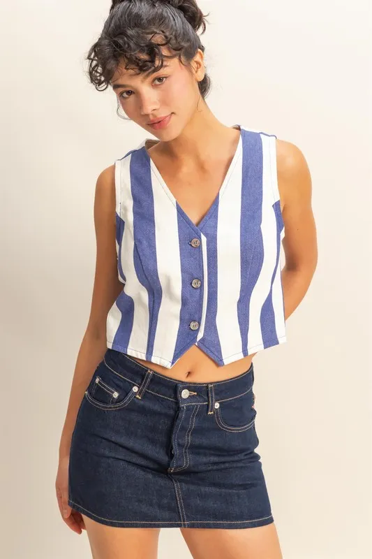 HYFVE Woven Striped V-Neck Button Down Vest