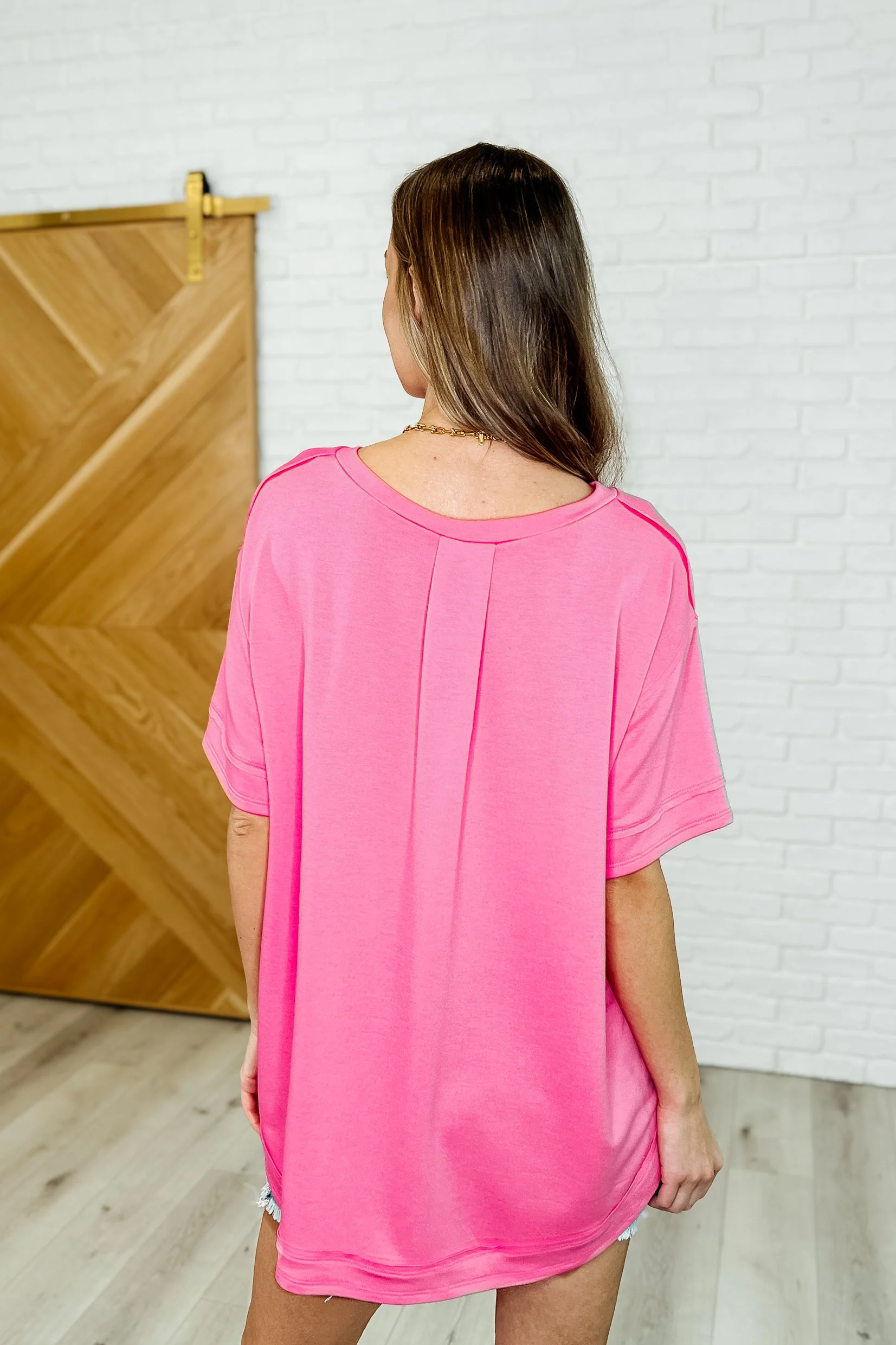 In the Rotation Exposed Seam Tee in Hot Pink - Image 4