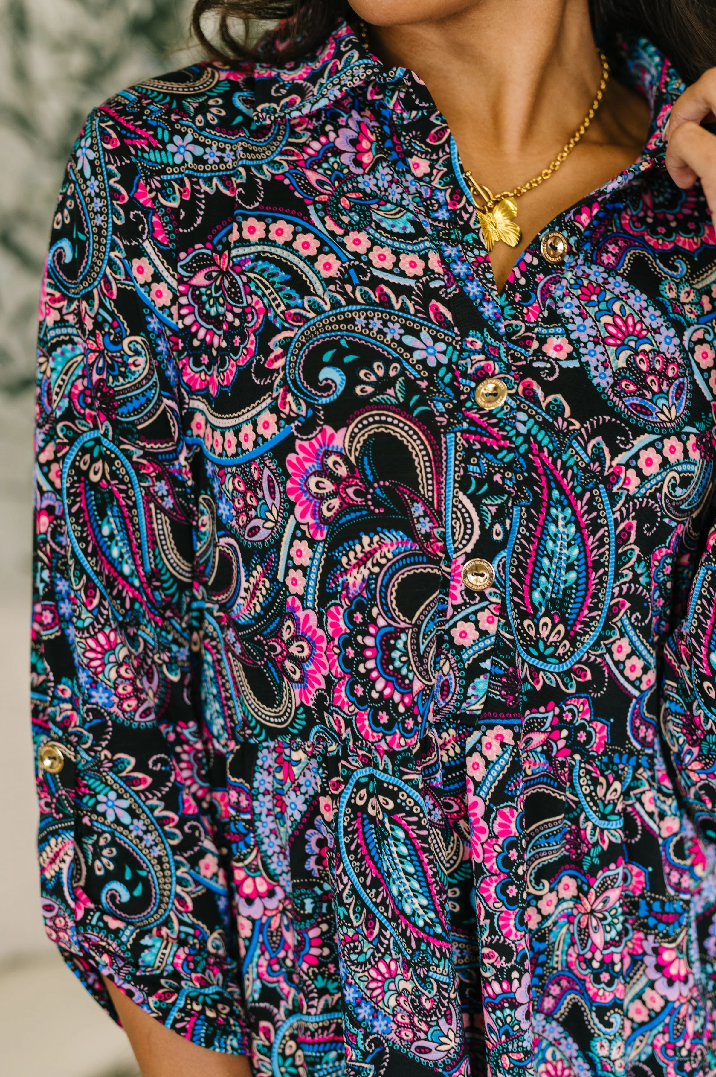 Inspire Collared Dress in Black and Cool Paisley - Image 2