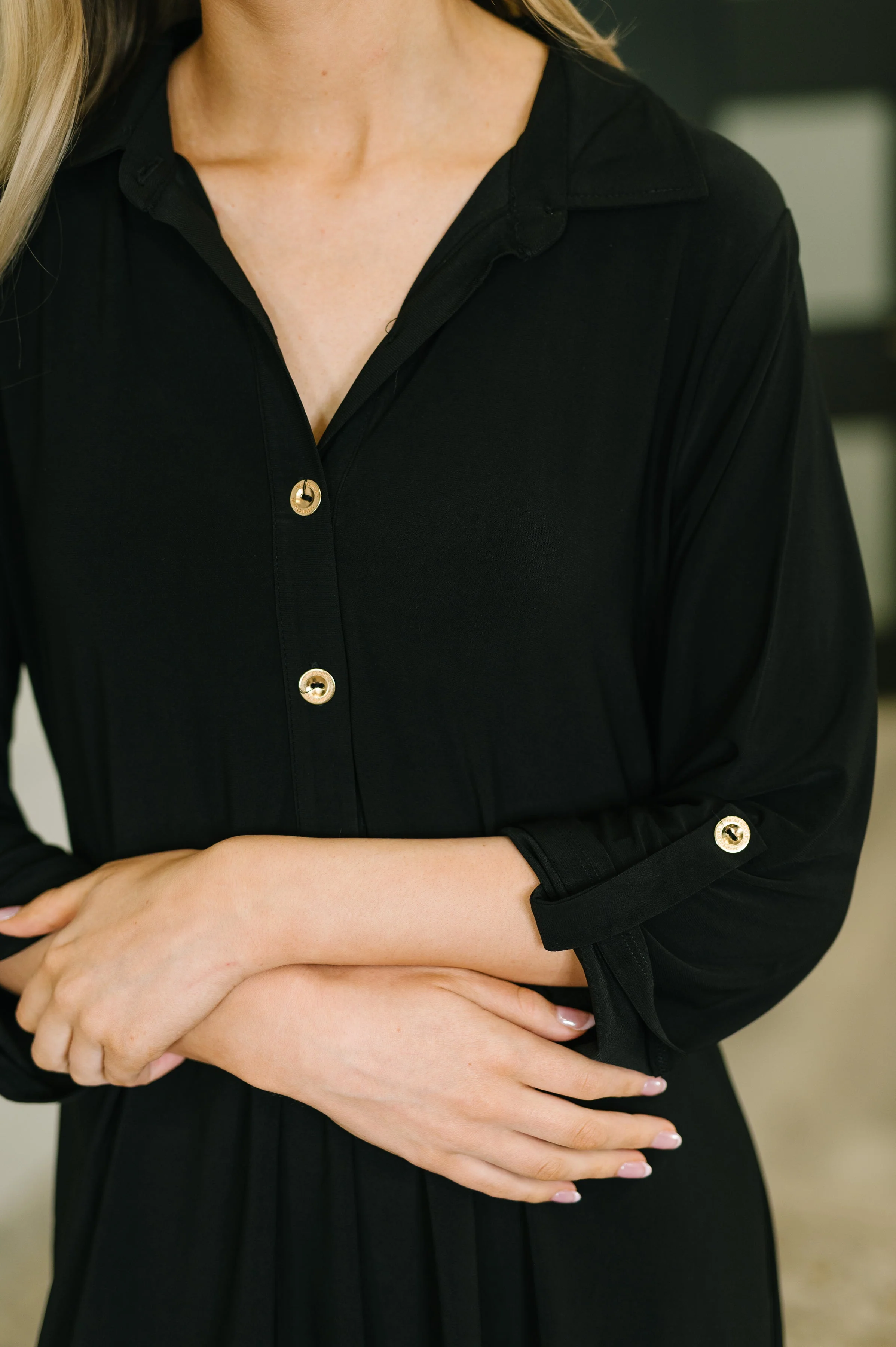 Inspire Collared Neck Dress in Black - Image 2