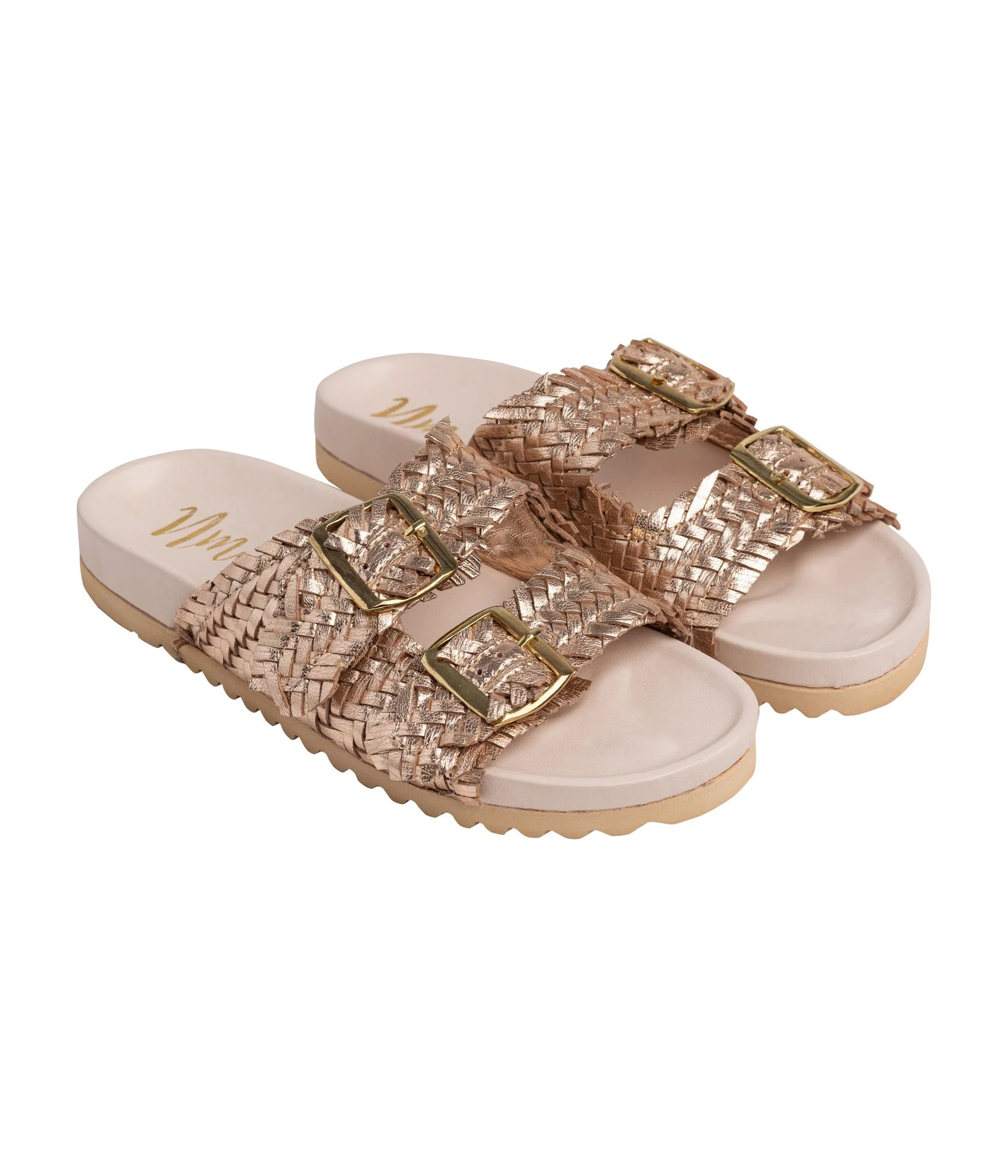 Intertwine Dual Woven Strap Slide in Champagne - Image 3