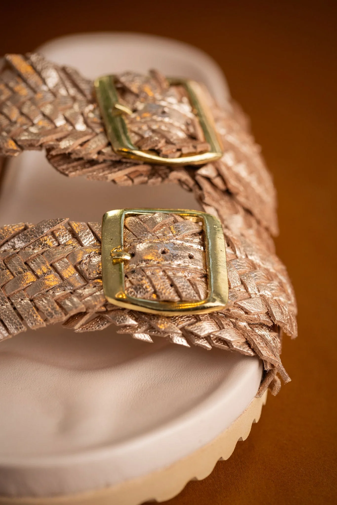 Intertwine Dual Woven Strap Slide in Champagne - Image 4