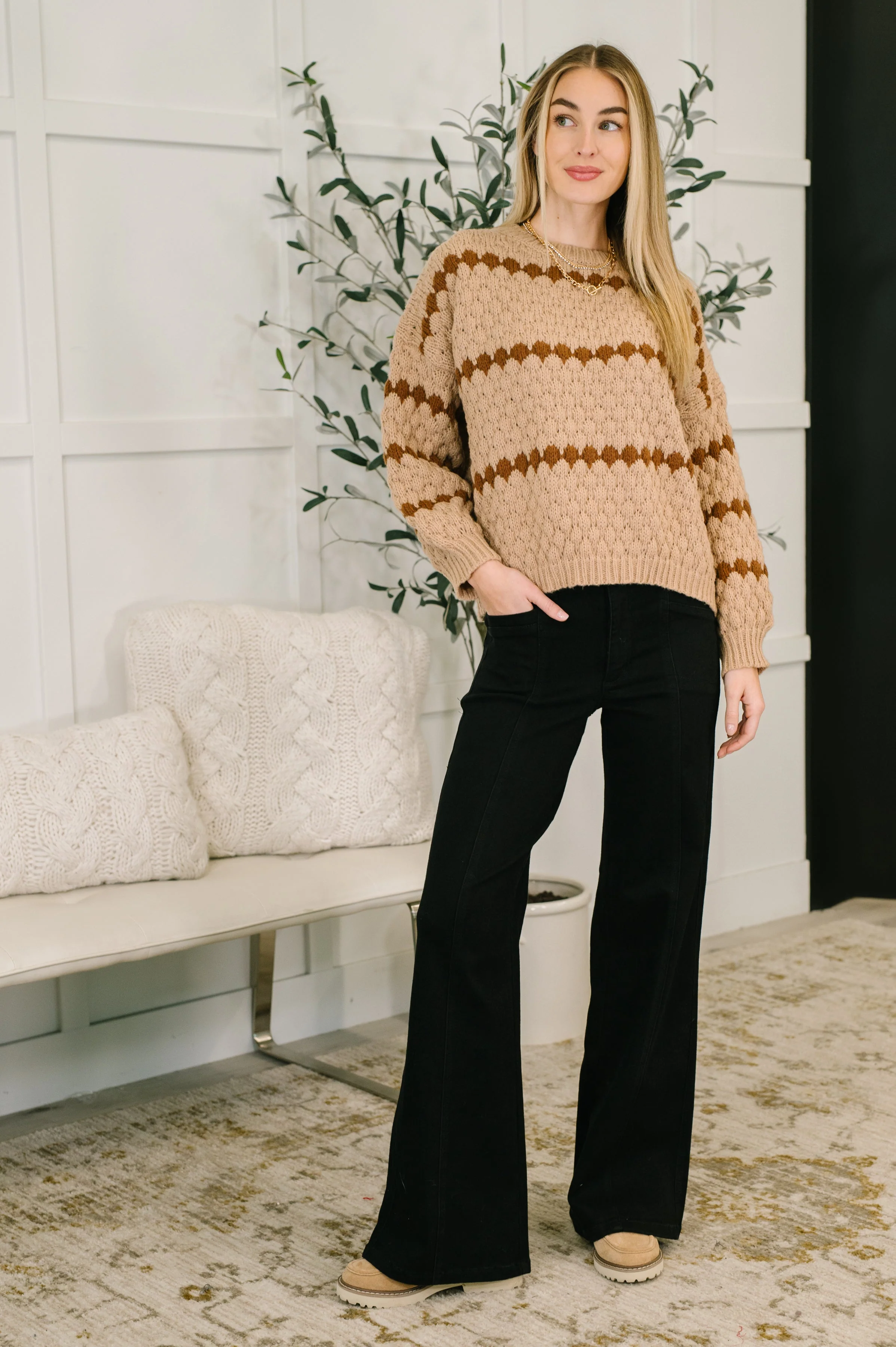 Ivy Lane Textured Sweater in Taupe - Image 3