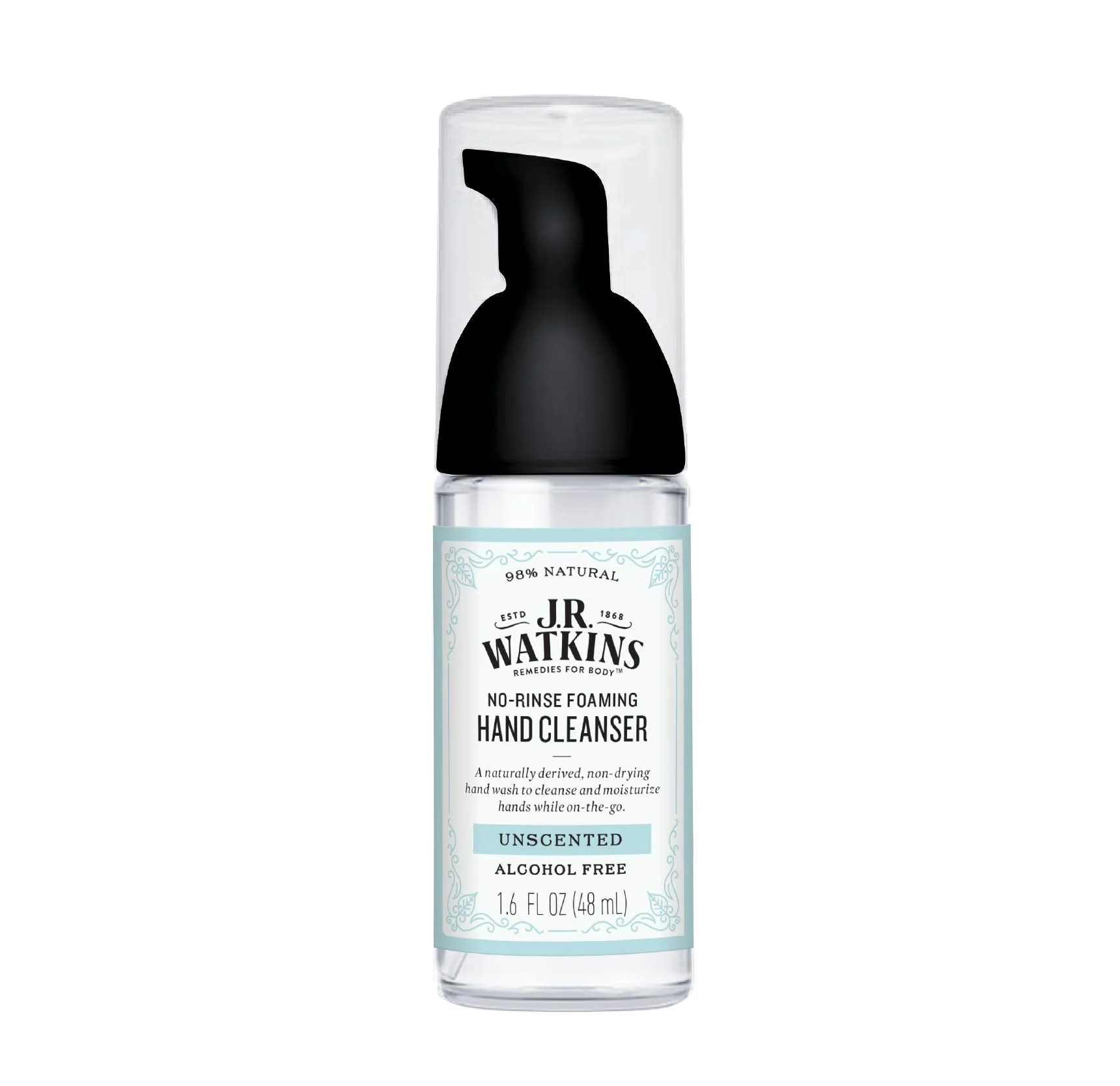 J.R. Watkins No-Rinse Foaming Hand Cleanser – Hand Soap in Pump Dispenser – Bathroom & Kitchen Foam Cleaner – All Natural, Alcohol Free, Blue Lavender, 1.6 fl. Oz