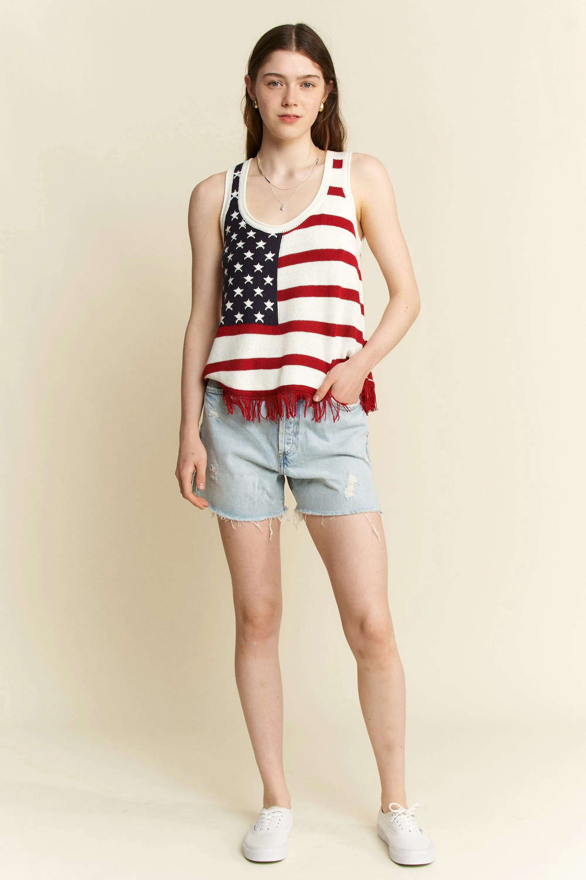 Jade By Jane American Flag Fringe Tank Top - Image 7