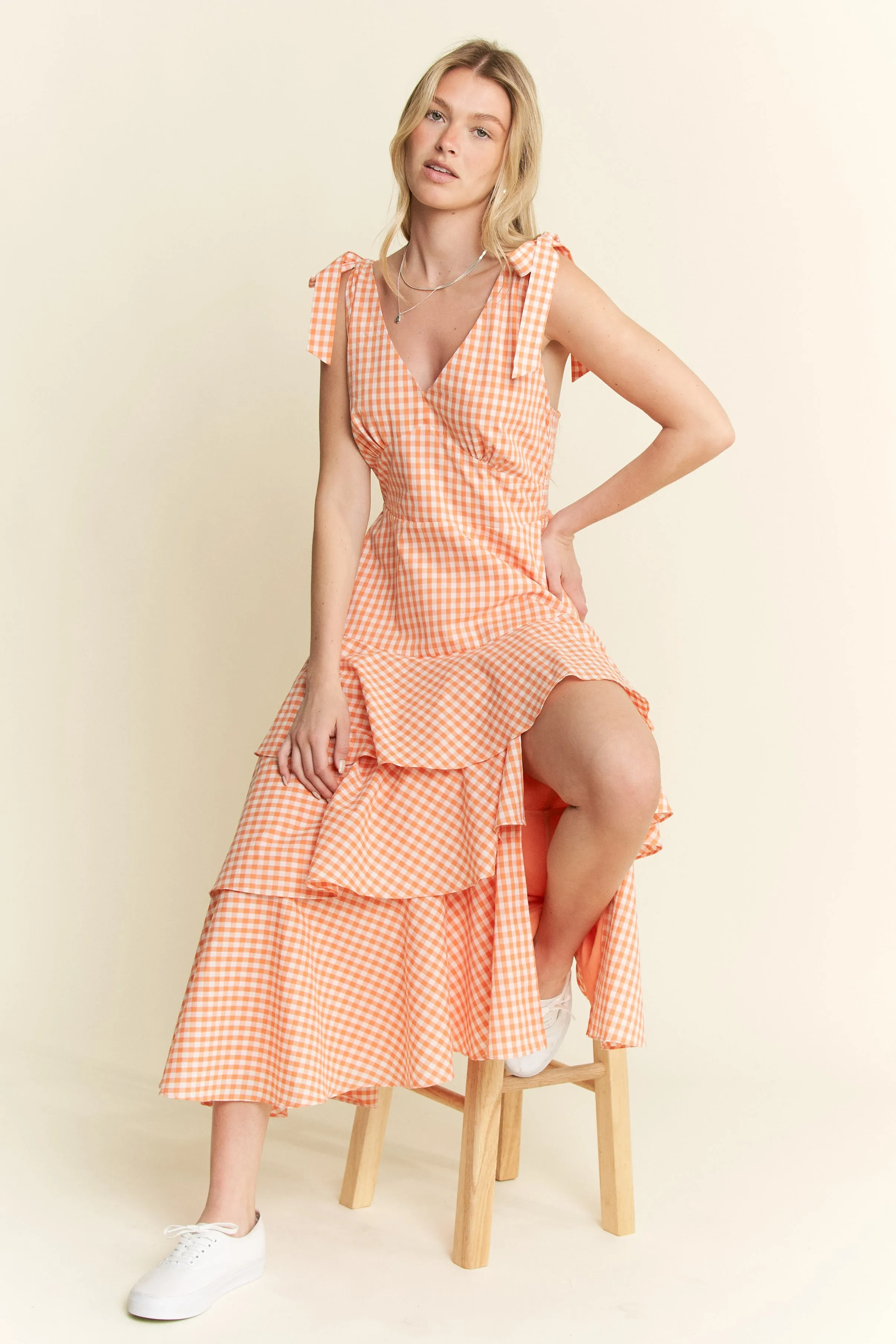 Jade By Jane Sleeveless Gingham Print Tiered Midi Dress - Image 10