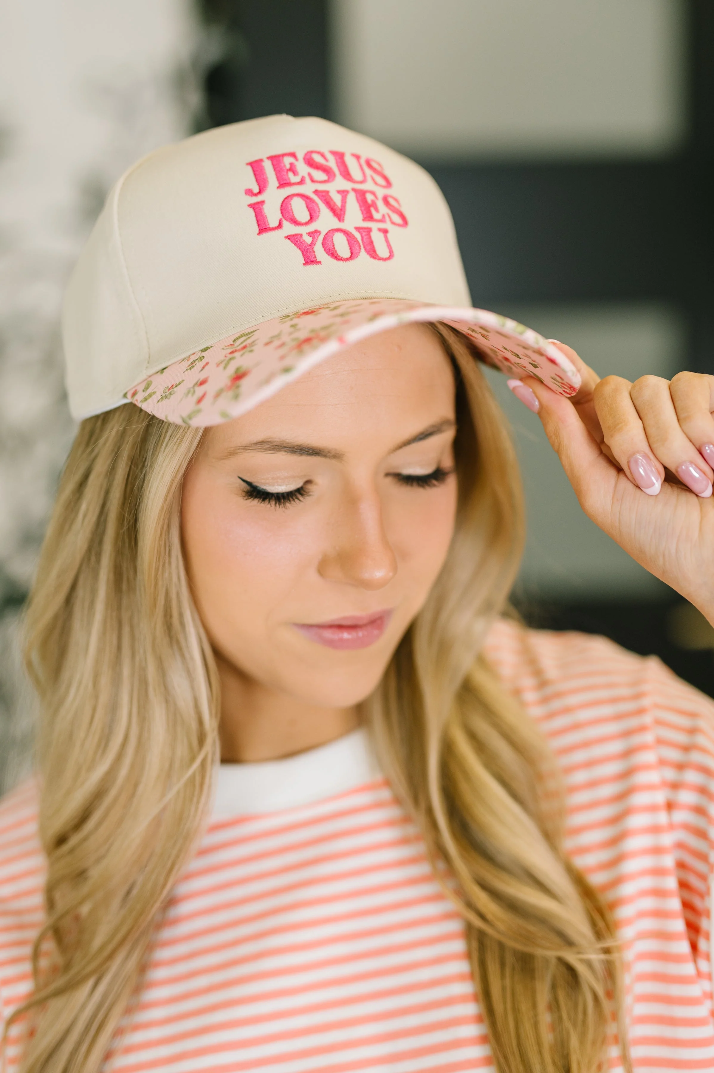 Jesus Loves You Canvas Floral Hat - Image 2