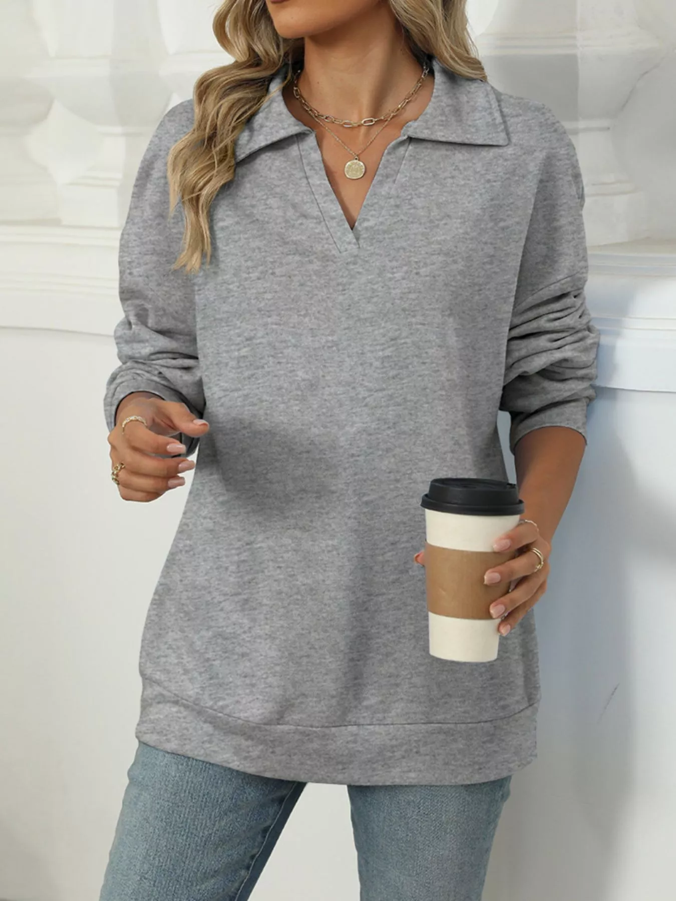 Johnny Collar Long Sleeve Sweatshirt - Image 4