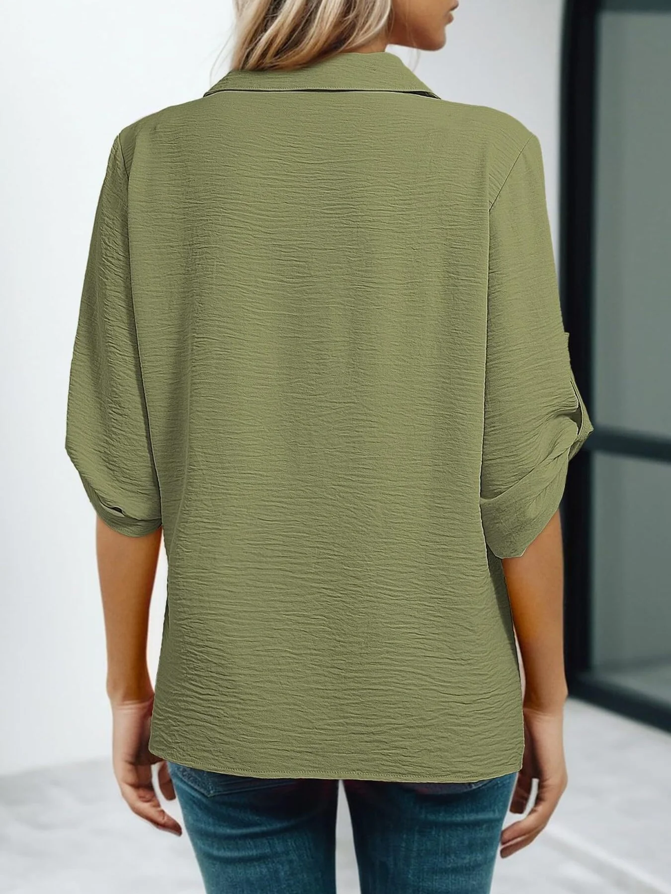 Johnny Collar Texture Blouse - Image 10