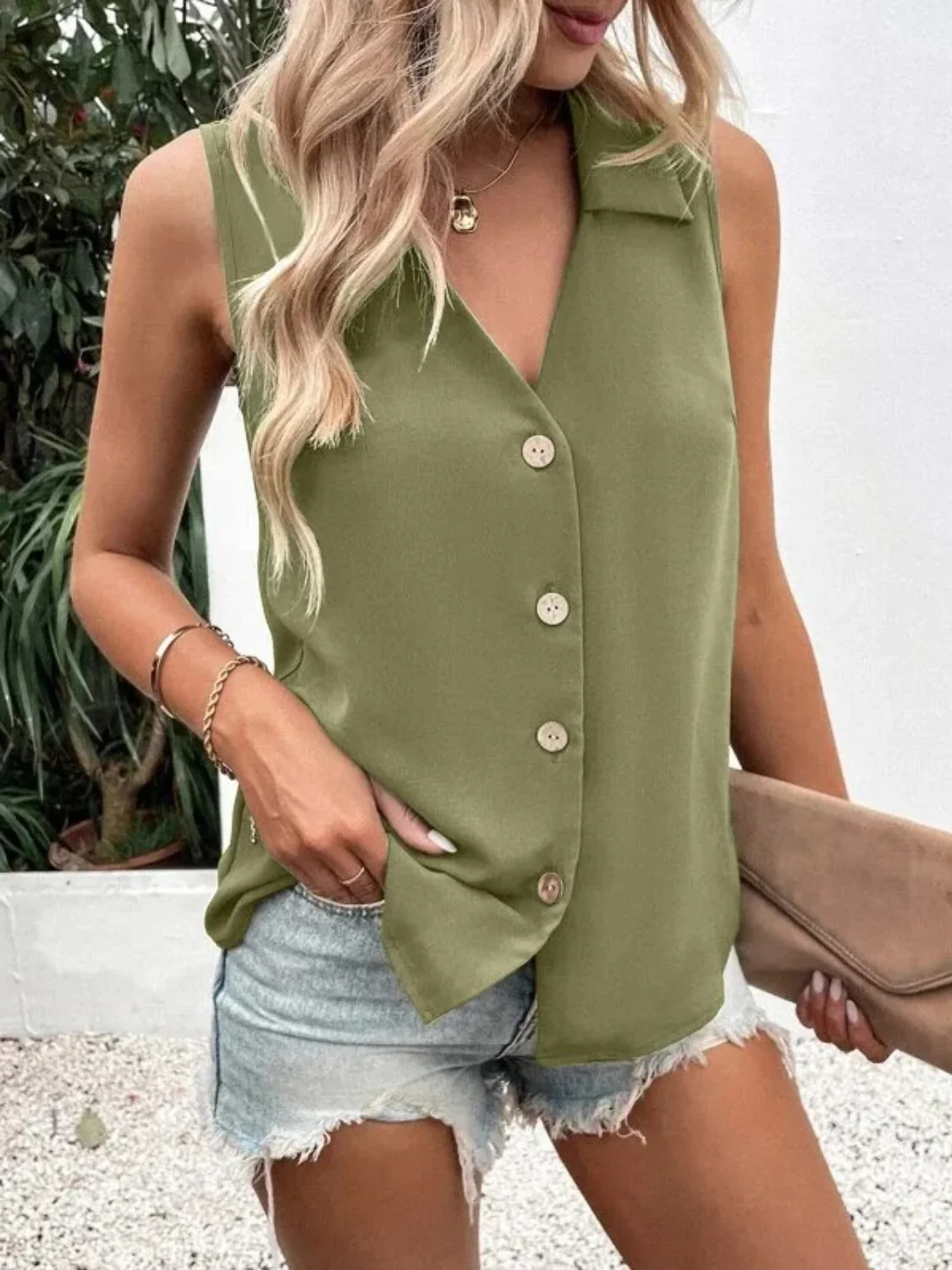 Johnny Collared Button Up Sleeveless Top - Image 3
