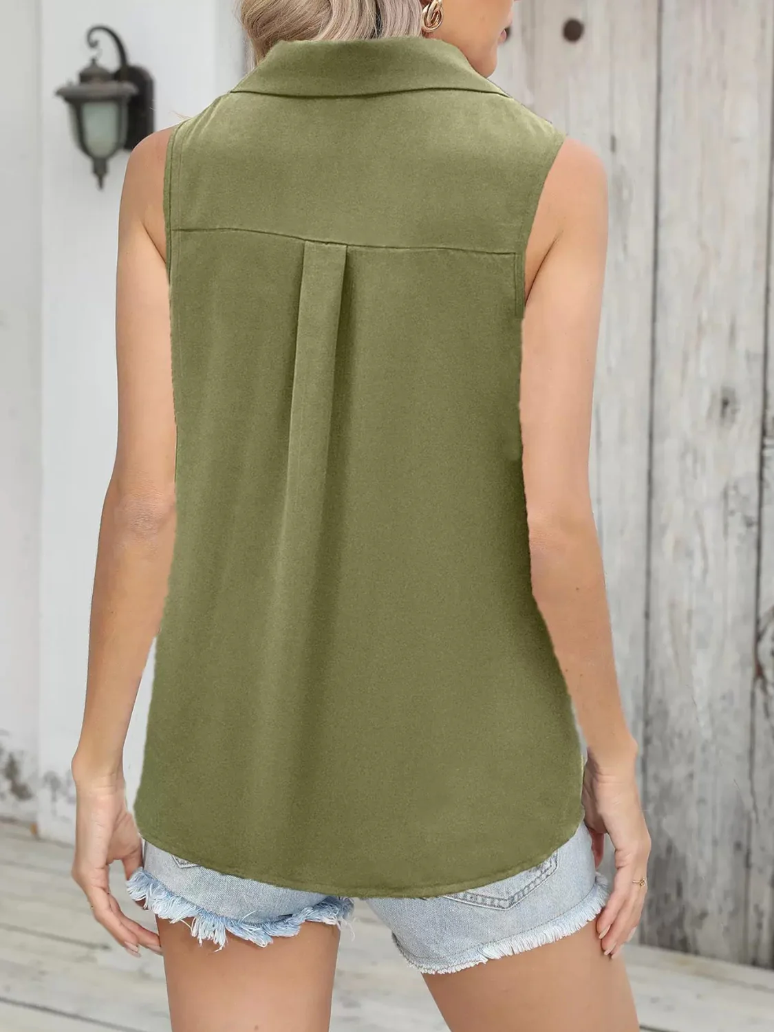 Johnny Collared Button Up Sleeveless Top - Image 5