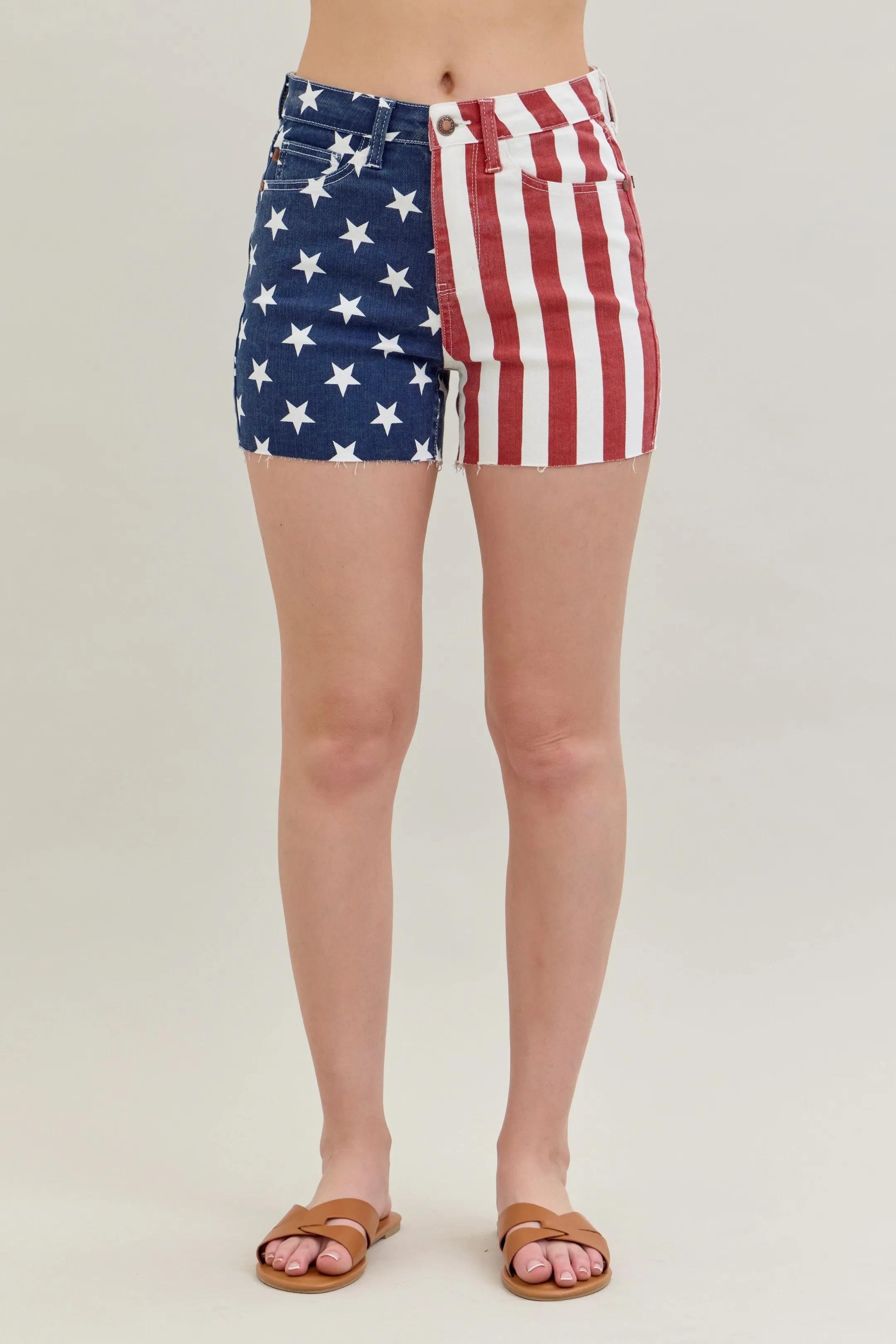 Judy Blue Full Size High Waist Americana Flag Fray Hem Shorts Plus Size - Image 2
