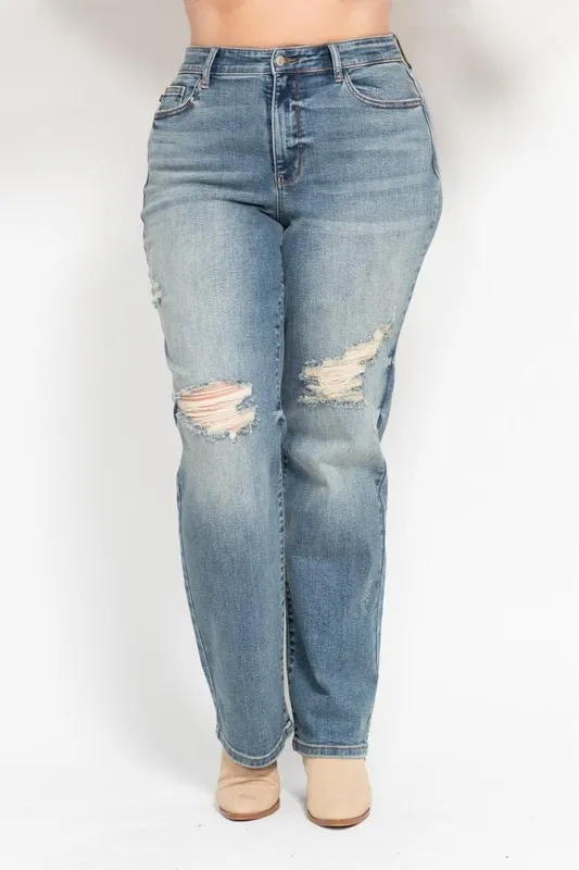 Judy Blue Full Size High Waist Distressed Dad Jean Plus Size - Image 5